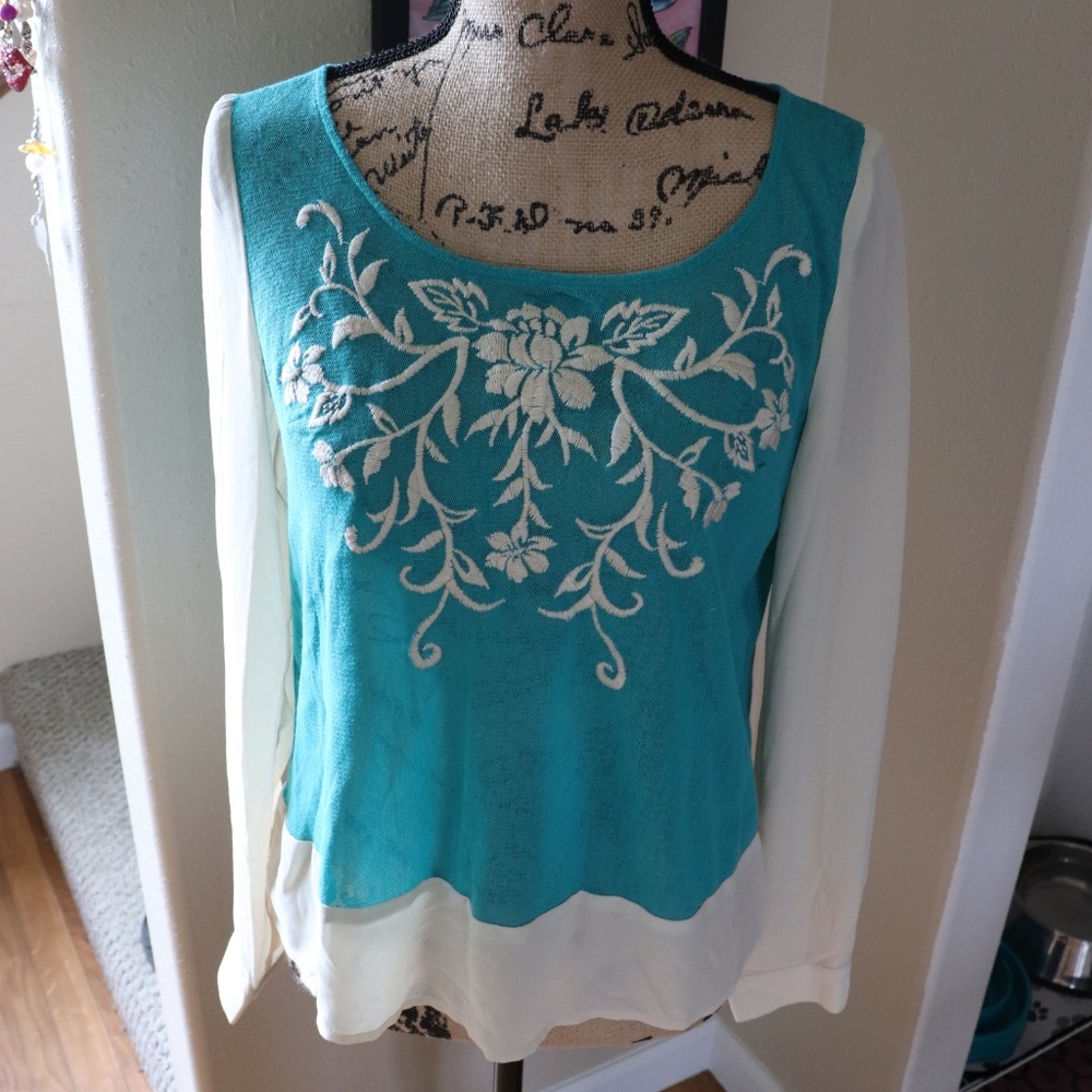 Flying Tomato | Blue & Cream Long Sleeve Blouse